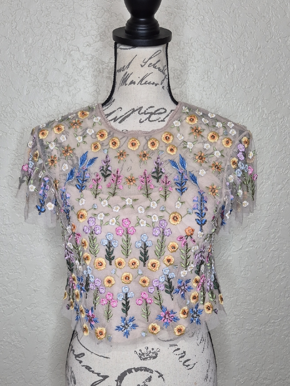 Needle & Thread Floral Embroidered and Beaded Cropped Top Size 4